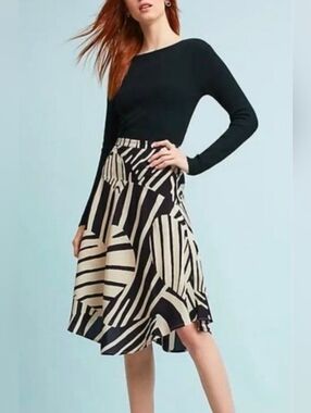 Maeve Ava Zebra Black & Cream Graphic A-Line Midi Skirt 6